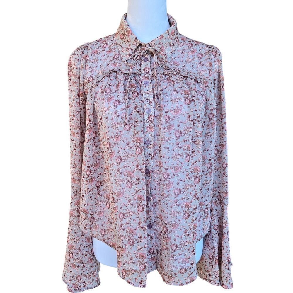 Fab'rik Long Sleeve Floral Print Flowy Blouse Sz S Cottagecore Romantic